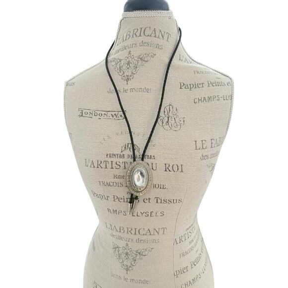 Men’s‎ Vintage Oval Clear Stone Bolo Tie Western Cowboy Southwest - Picture 7 of 8